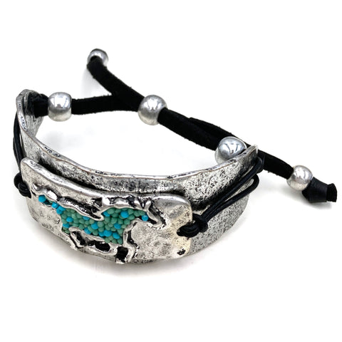 Beaded Horse Western Silver Bracelet Cuff