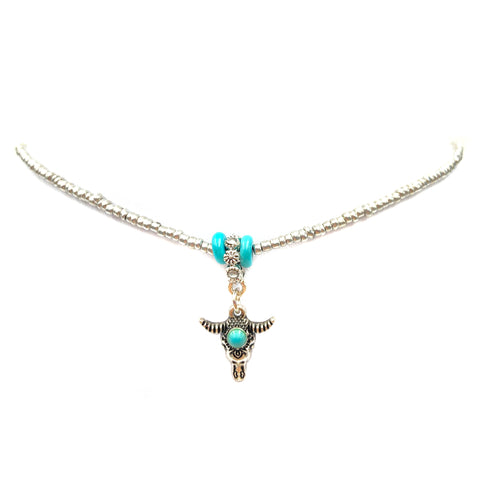 Bohemian Western Longhorn Turquoise Beaded Choker Necklace