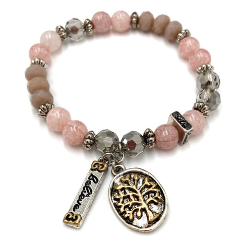 Believe Tree Of Life Beaded Stretch Bracelet