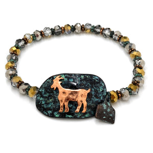 Farm Animal Goat Crystal Beaded Stretch Bracelet