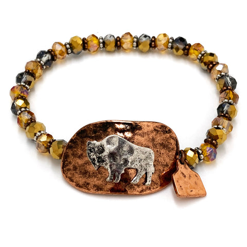 Farm Animal Buffalo Crystal Beaded Stretch Bracelet