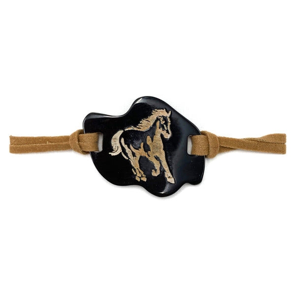 Horse Carved Horn Suede Strand Pull Bracelet