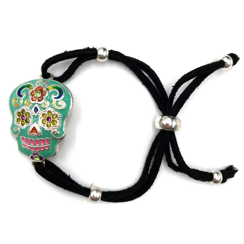 Sugar Skull Suede Strand Pull Bracelet