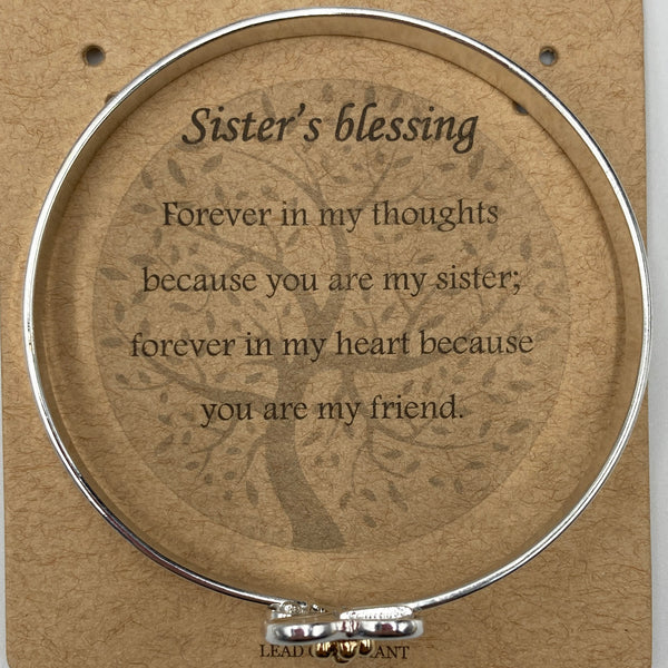 Sister's Blessing Heart Wrap Bangle Bracelet