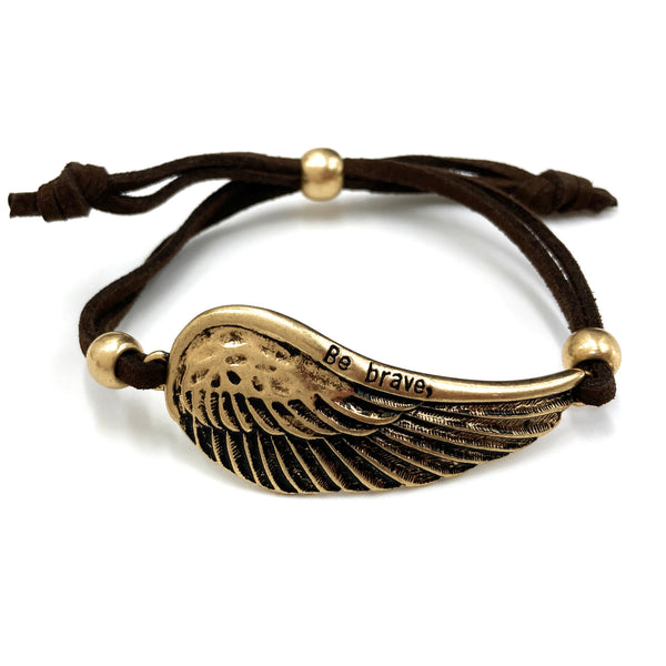 Be Brave Wing Inscription Suede Pull Bracelet