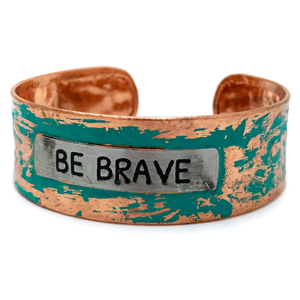 Message Be Brave Metal Western Cuff