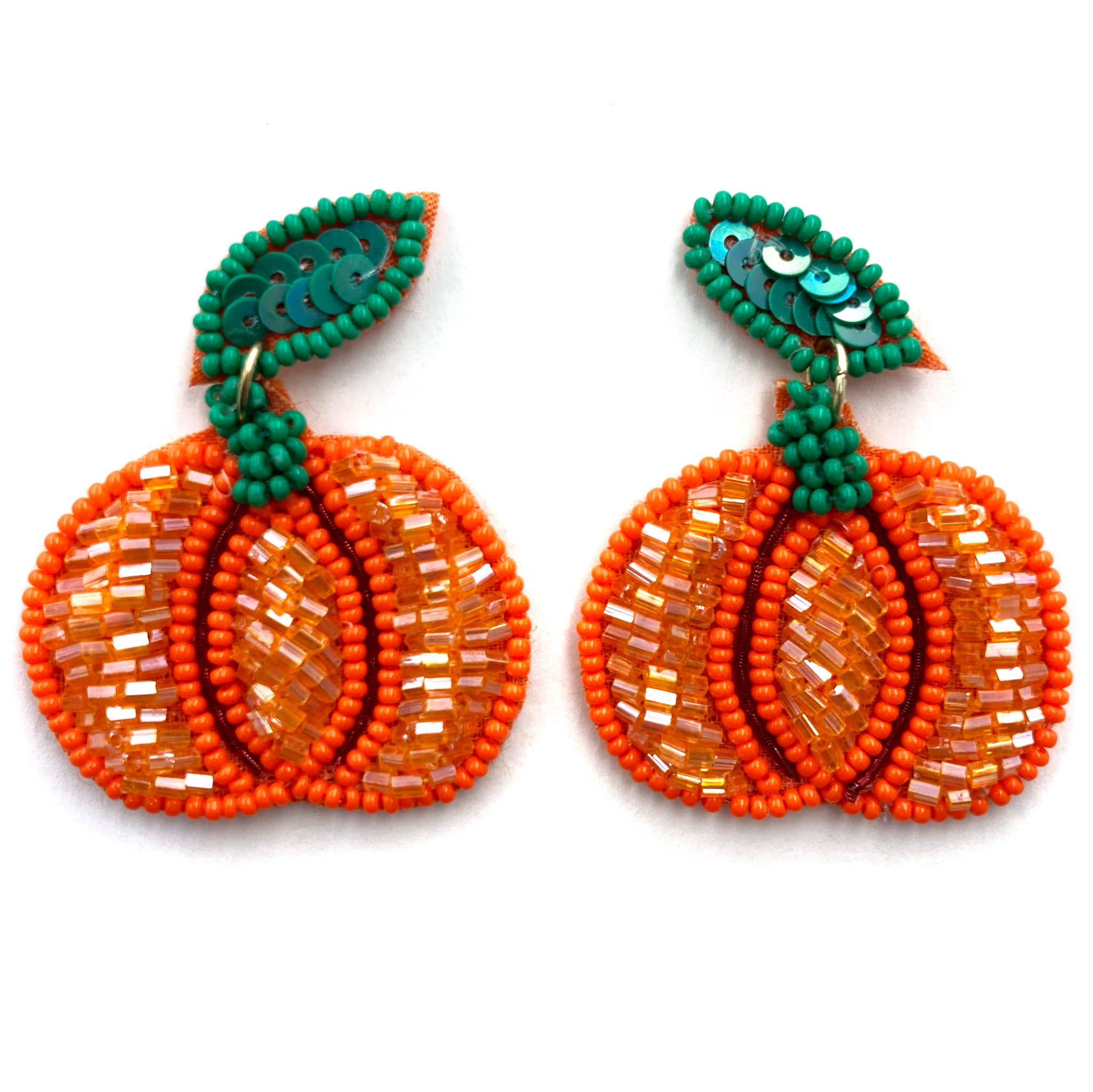 Pumpkin Halloween Fall Seed Bead Post Dangle Earring