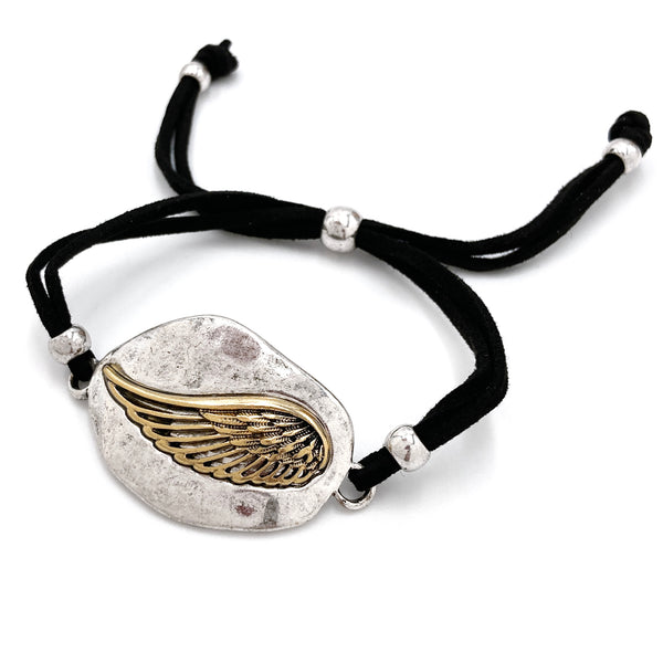 Angel Wing Plated Suede Pull Bracelet