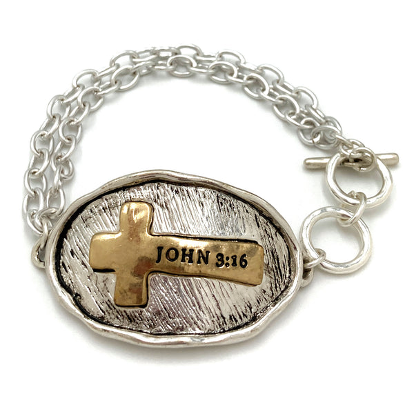 Bible Prayer John 3:16 Cross Chain Toggle Clasp Bracelet