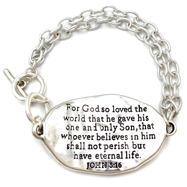 Bible Prayer John 3:16 Cross Chain Toggle Clasp Bracelet