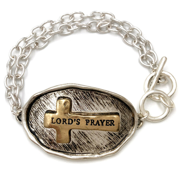 Bible Prayer Lord's Prayer Cross Chain Toggle Clasp Bracelet