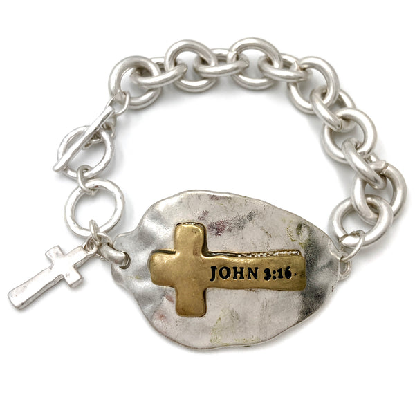 Bible Prayer John 3:16 Cross Chain Toggle Clasp Bracelet