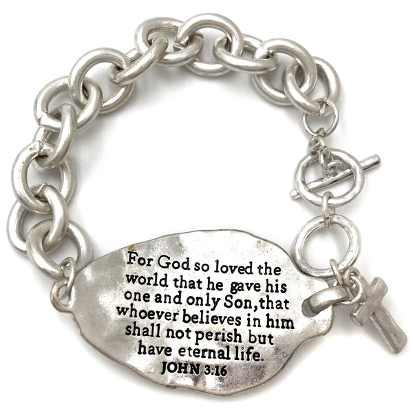 Bible Prayer John 3:16 Cross Chain Toggle Clasp Bracelet