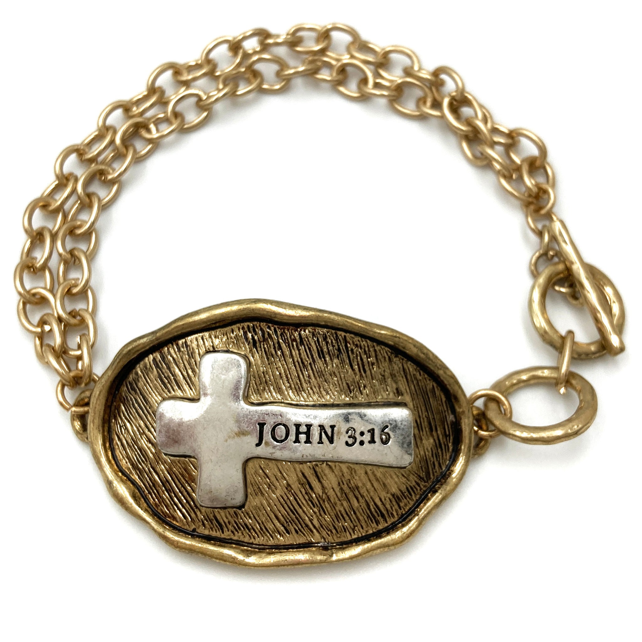 Bible Prayer John 3:16 Cross Chain Toggle Clasp Bracelet