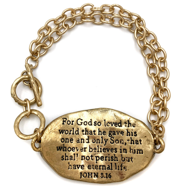 Bible Prayer John 3:16 Cross Chain Toggle Clasp Bracelet