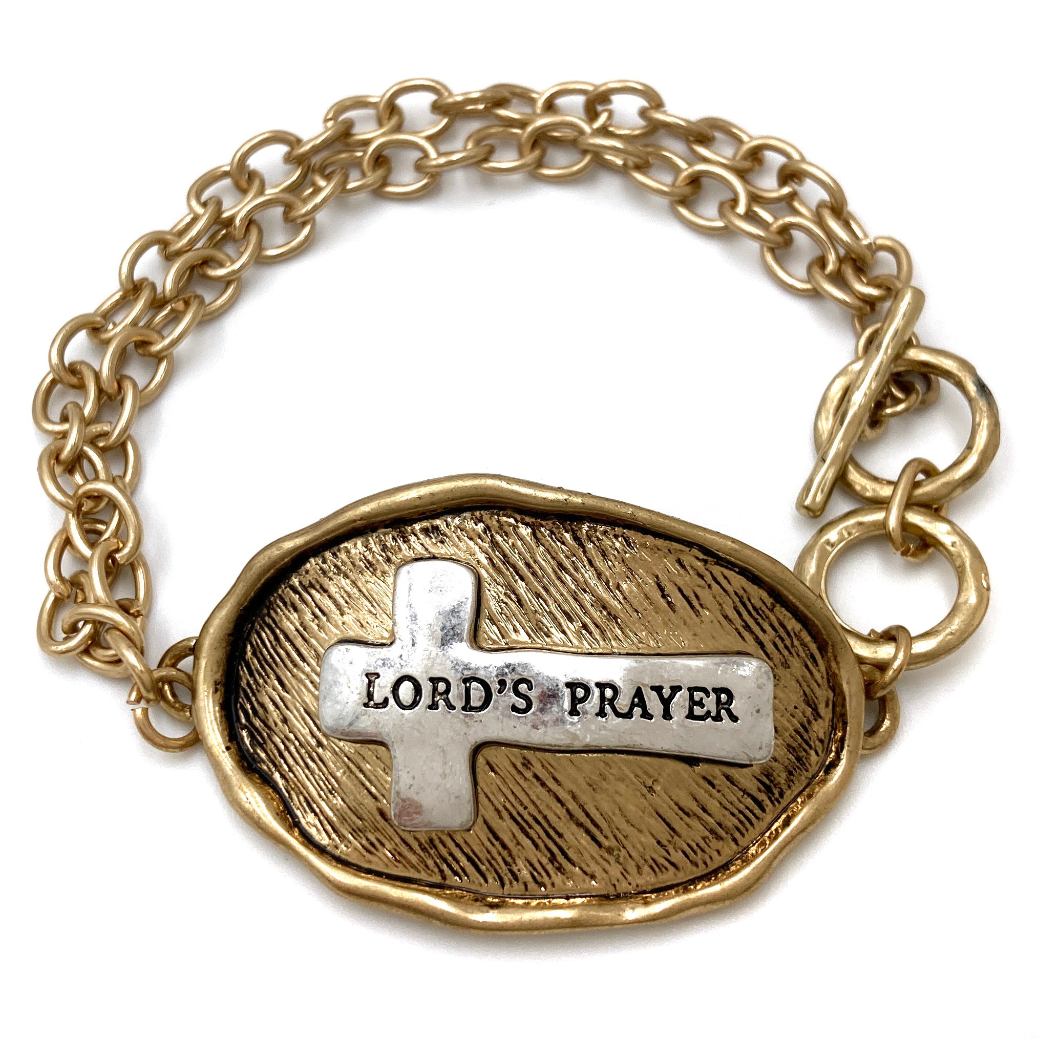 Bible Prayer Lord's Prayer Cross Chain Toggle Clasp Bracelet