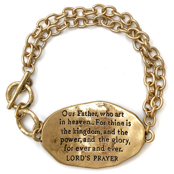 Bible Prayer Lord's Prayer Cross Chain Toggle Clasp Bracelet