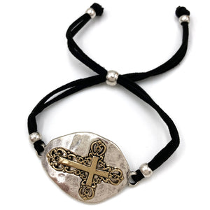 Cross Plated Suede Pull Bracelet