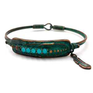 Western Patina Feather Turquoise Stone Bangle Bracelet