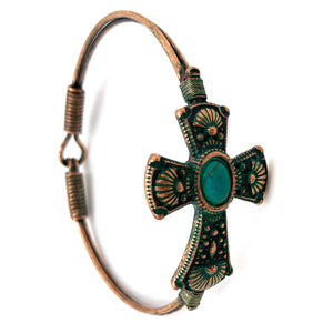 Cross Turquoise Patina Cross Wrist Bangle