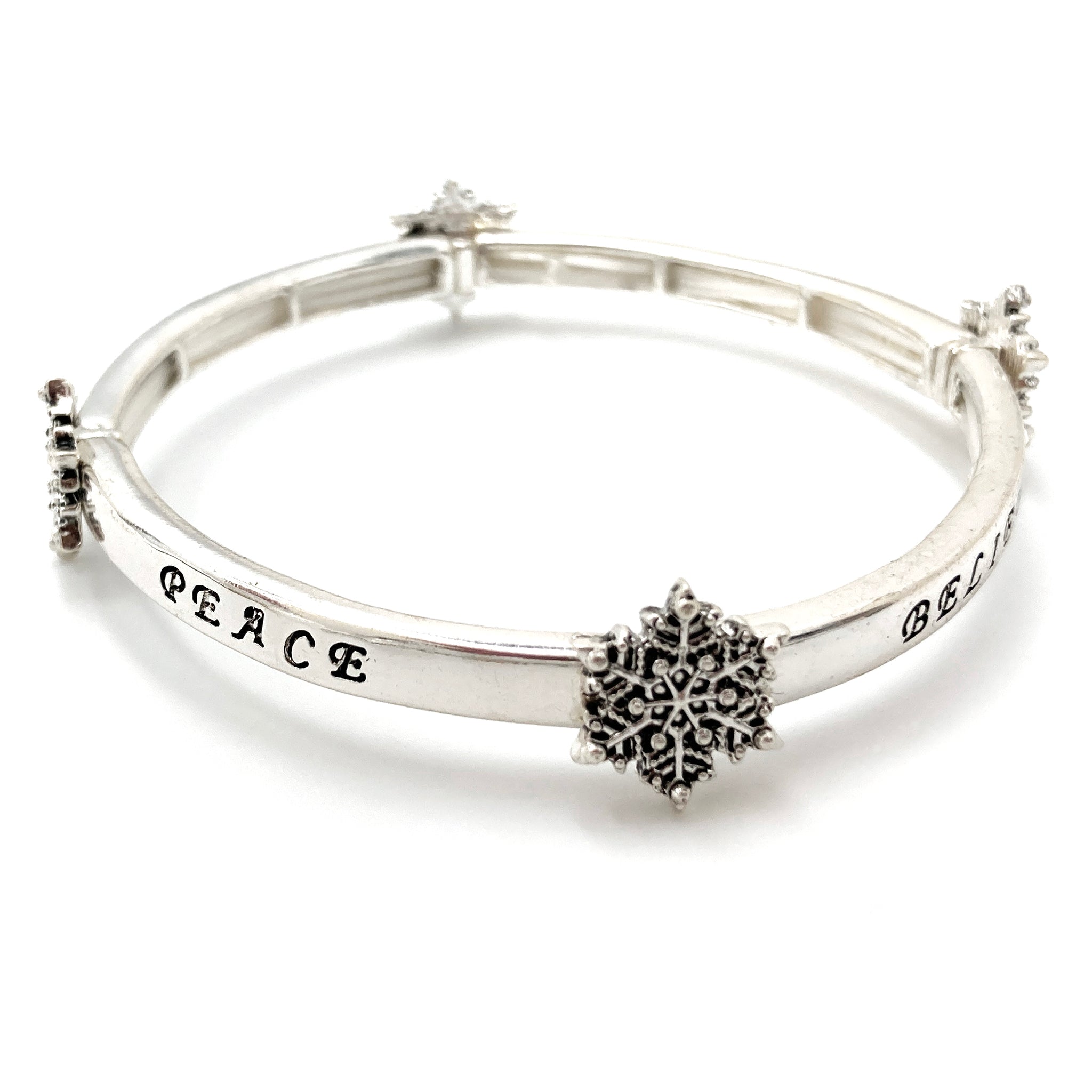 Snowflake Peace Love Faith Believe Stretch Bracelet