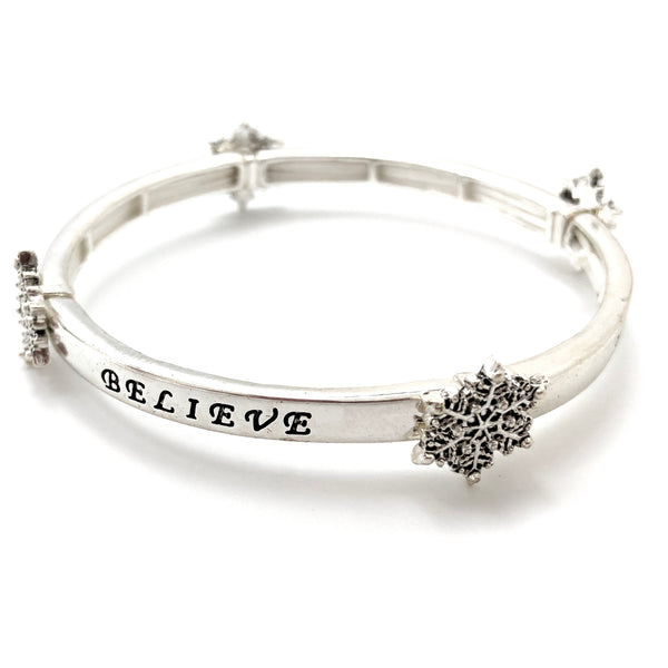 Snowflake Peace Love Faith Believe Stretch Bracelet