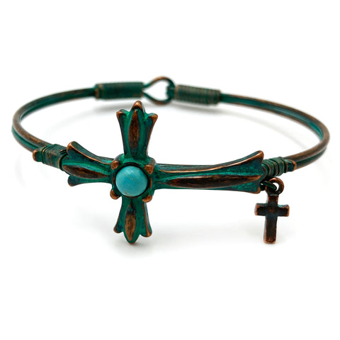 Faithful Cross Charm Turquoise Stone Bangle