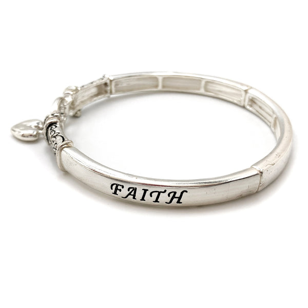 Heart Charm Hope Faith Love Stretch Bracelet