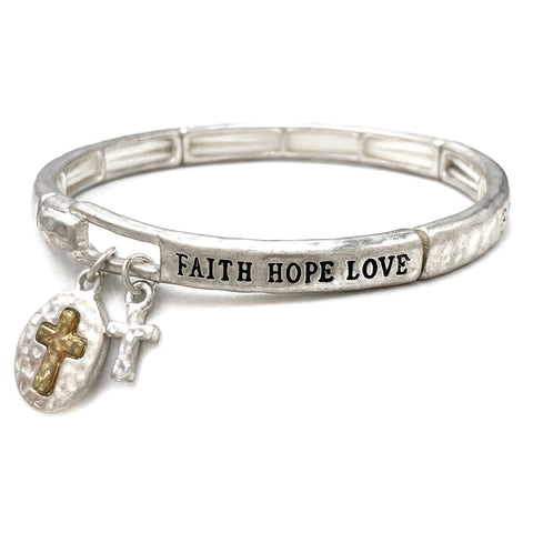 Faith Love Hope Dangle Cross Charm Stretch Bracelet