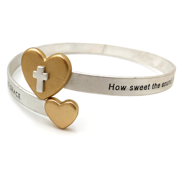 Amazing Grace Inspirational Heart Cross Wrap Bangle Bracelet