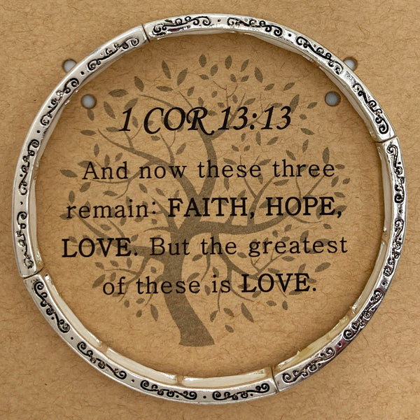 Engraved 1 Corinthians 13:13 Stretch Bracelet