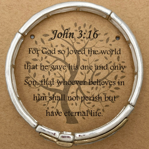 Engraved Cross John 3:16 Stretch Bracelet