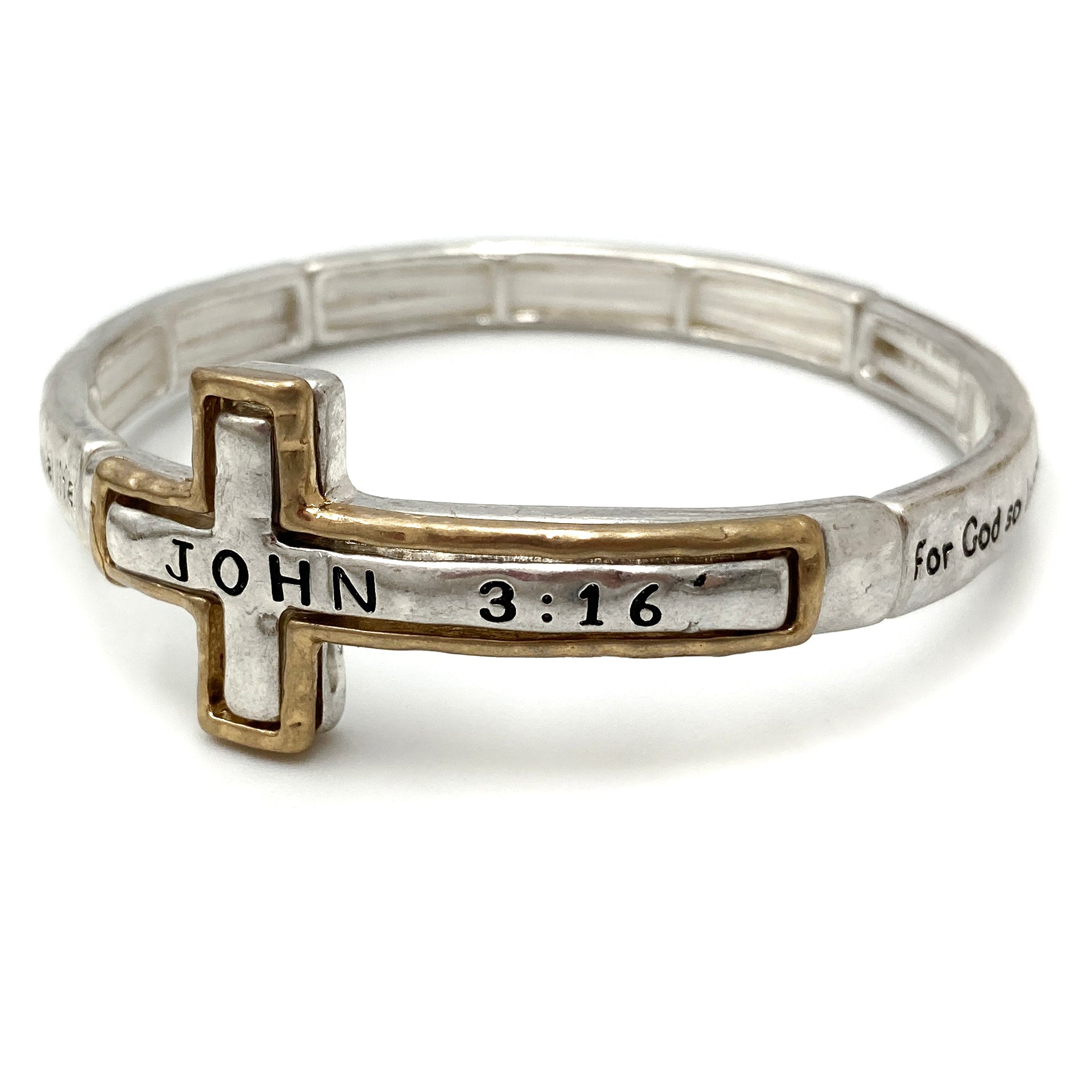 Engraved Cross John 3:16 Stretch Bracelet