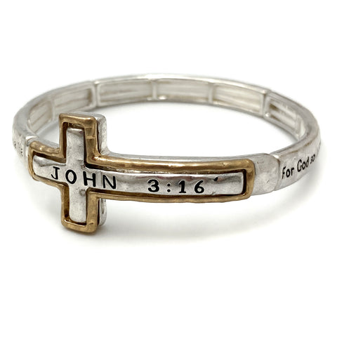 Engraved Cross John 3:16 Stretch Bracelet