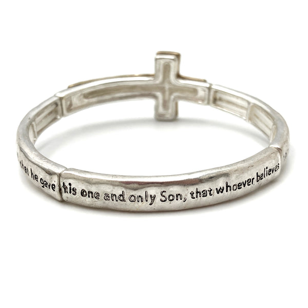 Engraved Cross John 3:16 Stretch Bracelet