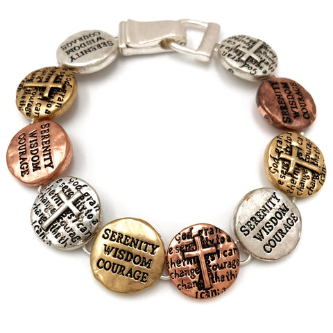 Serenity Wisdom Courage Bible Cross Link Bracelet