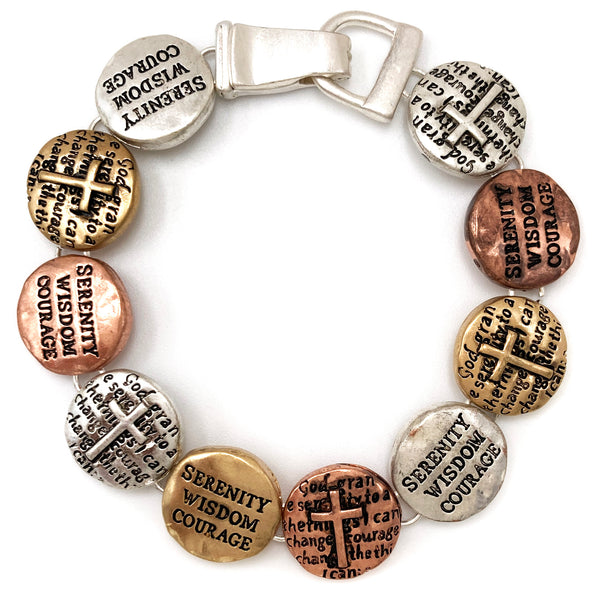 Serenity Wisdom Courage Bible Cross Link Bracelet