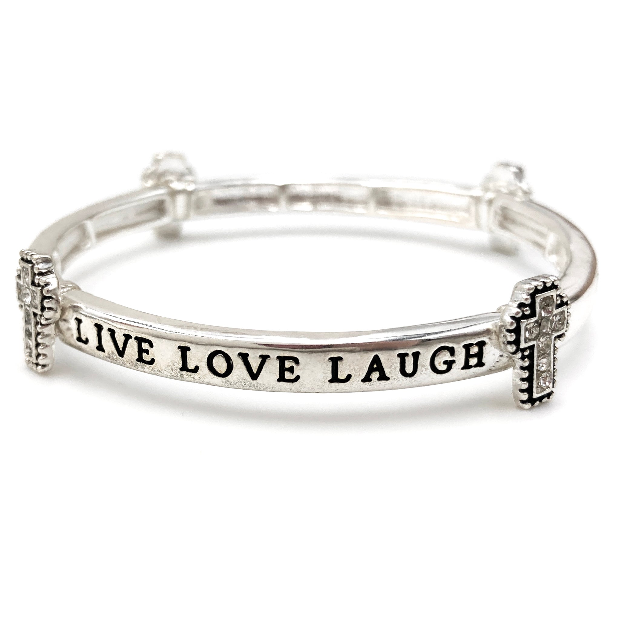 Live Love Laugh Rhinestone Cross Stretch Bracelet