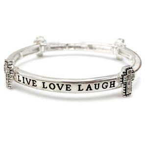 Live Love Laugh Rhinestone Cross Stretch Bracelet