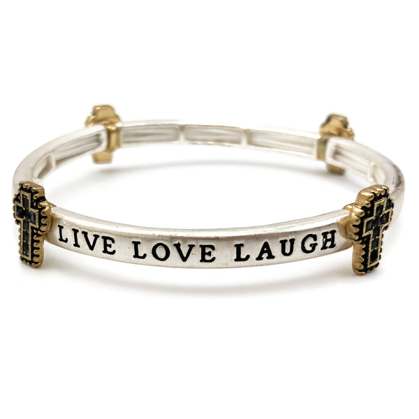 Live Love Laugh Rhinestone Cross Stretch Bracelet