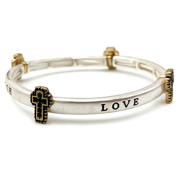 Live Love Laugh Rhinestone Cross Stretch Bracelet