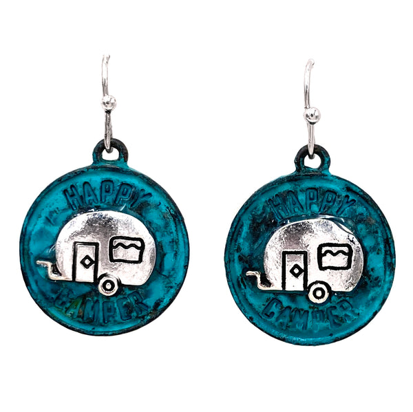 Happy Camper Silver Gold Hook Earrings