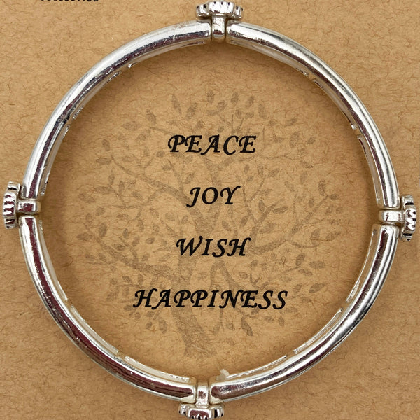 Peace Joy Wish Happiness Rhinestone Cross Stretch Bracelet