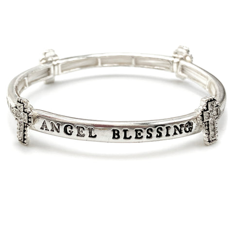 Angel Blessing Rhinestone Cross Stretch Bracelet