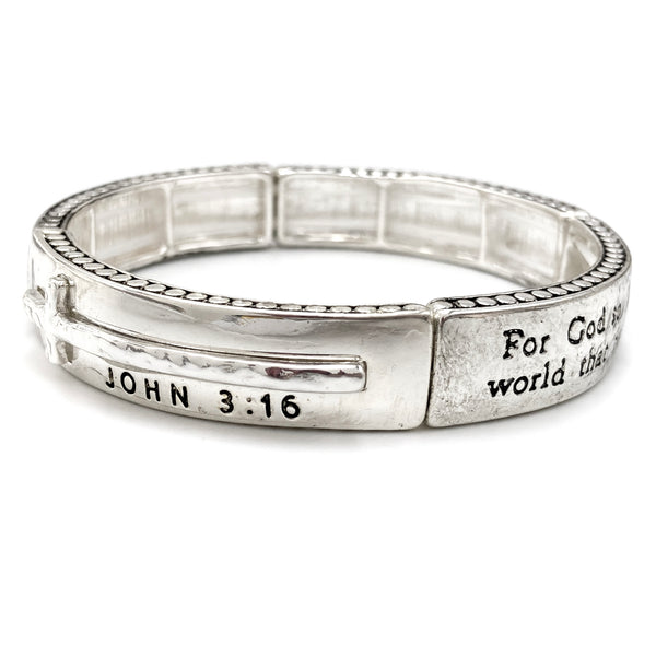 Bible Prayer John 3:16 Cross Bar Stretch Bracelet