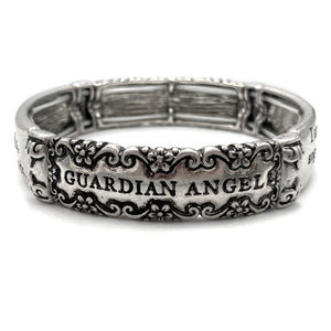 Guardian Angel Inscription Floral Bar Stretch Bracelet