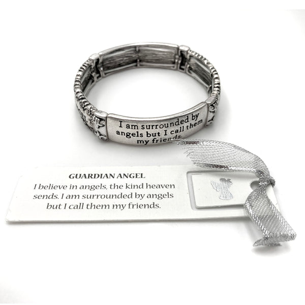 Guardian Angel Inscription Floral Bar Stretch Bracelet