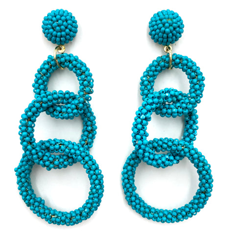 Turquoise Seed Bead Hoop Large Dangle Earring