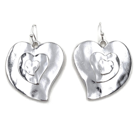 Layered Heart Silver Dangle Earring