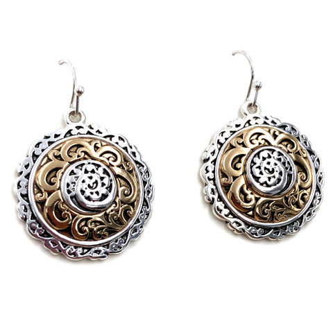 Western Floral Circle Concho Dangle Earring